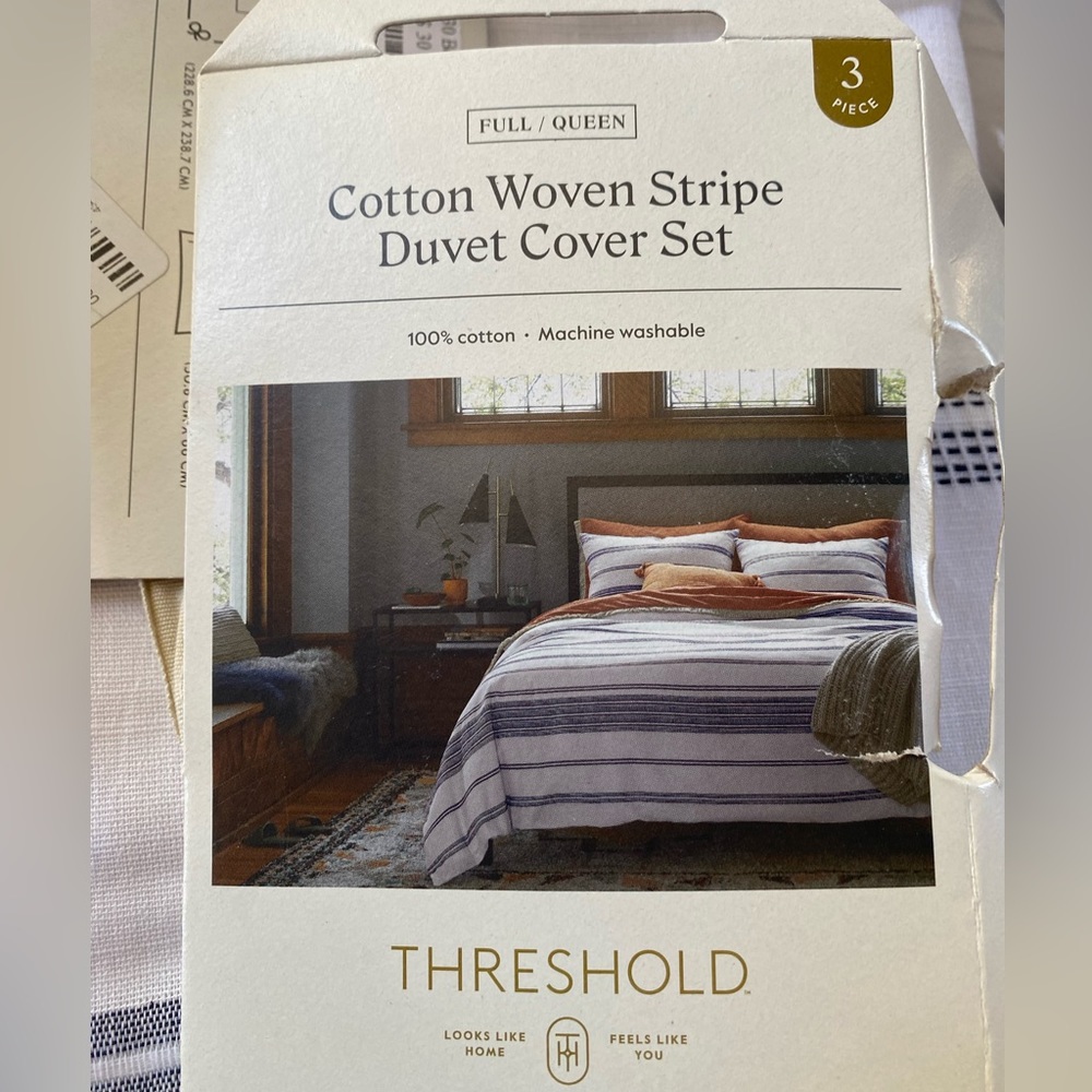 Threshold Cotton Woven Stripe Duvet Set Full/Queen